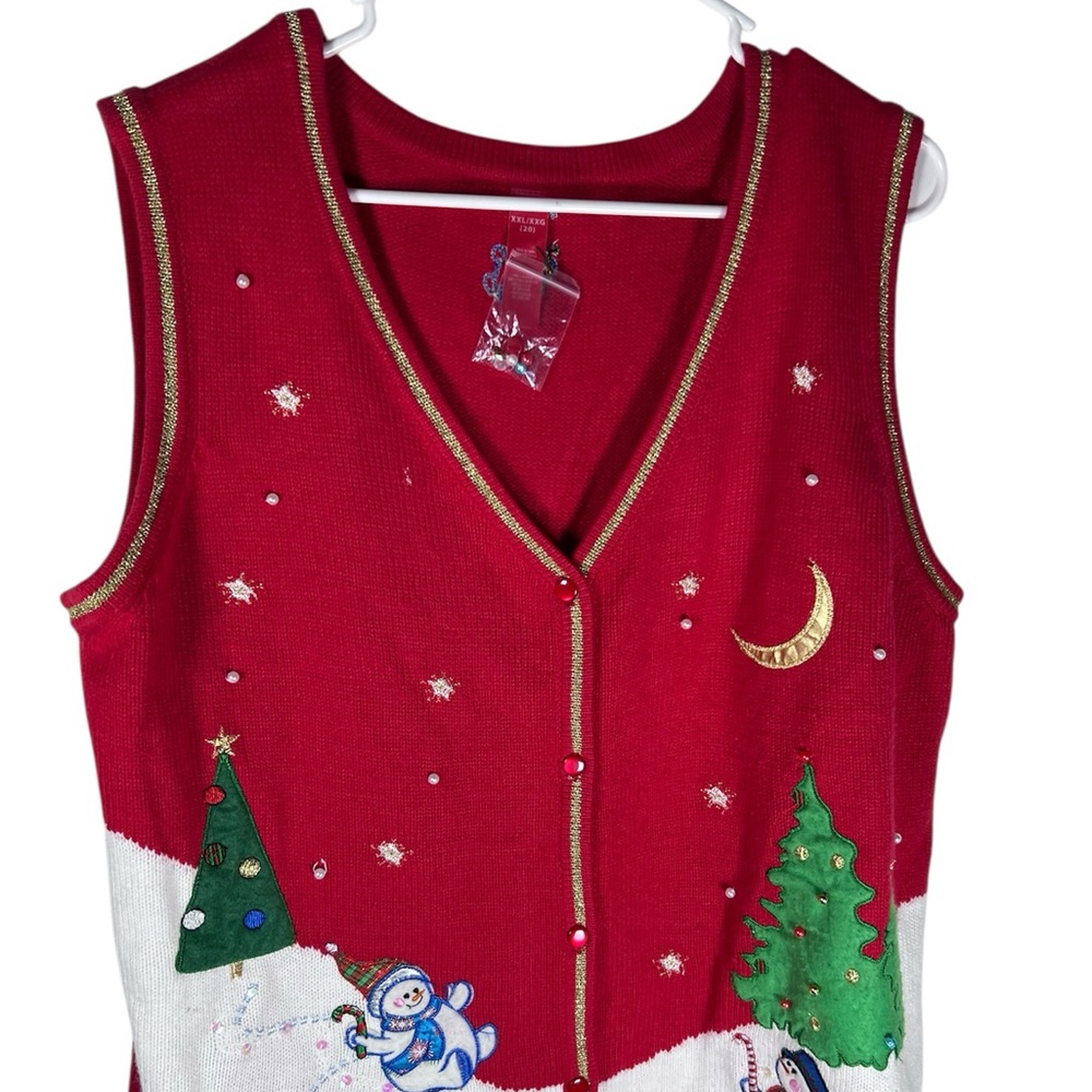 Festive Christmas Snowman Red Holiday Sweater Vest Size XXL